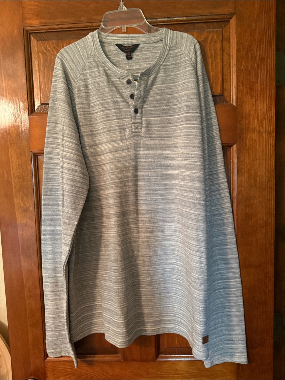 Outpost Knit Henley Shirt Men XXL Ribbed Cream/Gray  Cotton Blend Soft Cozy